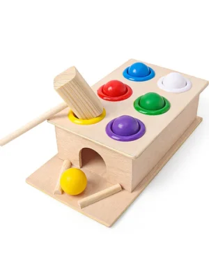 Prime Wooden Hammer Ball Knock Pounding Bench With Box Case – Multicolour