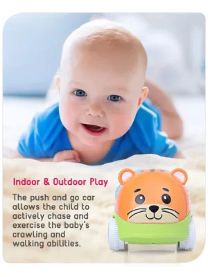 Premium Tiger Free Wheel Car Cum Orange Rattle Toy| Fun, Flexible, and Soothing Rattle Toy for Kids|Gifting Toy| Child Safe Material| Improves Motor Skills| Early Development Toys for 3+ Months| Non-Toxic| BIS Certified