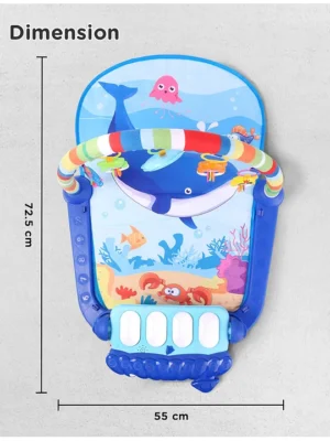 Premium Baby Kick and Play Piano Blue Play Gym with Lights, Music and 5 Hanging Rattles| Aquatic Theme Play Mat Carpet with Musical Keyboard| Activity Portable Playmat Gifting Toy for 0-18 Months| BIS Certified